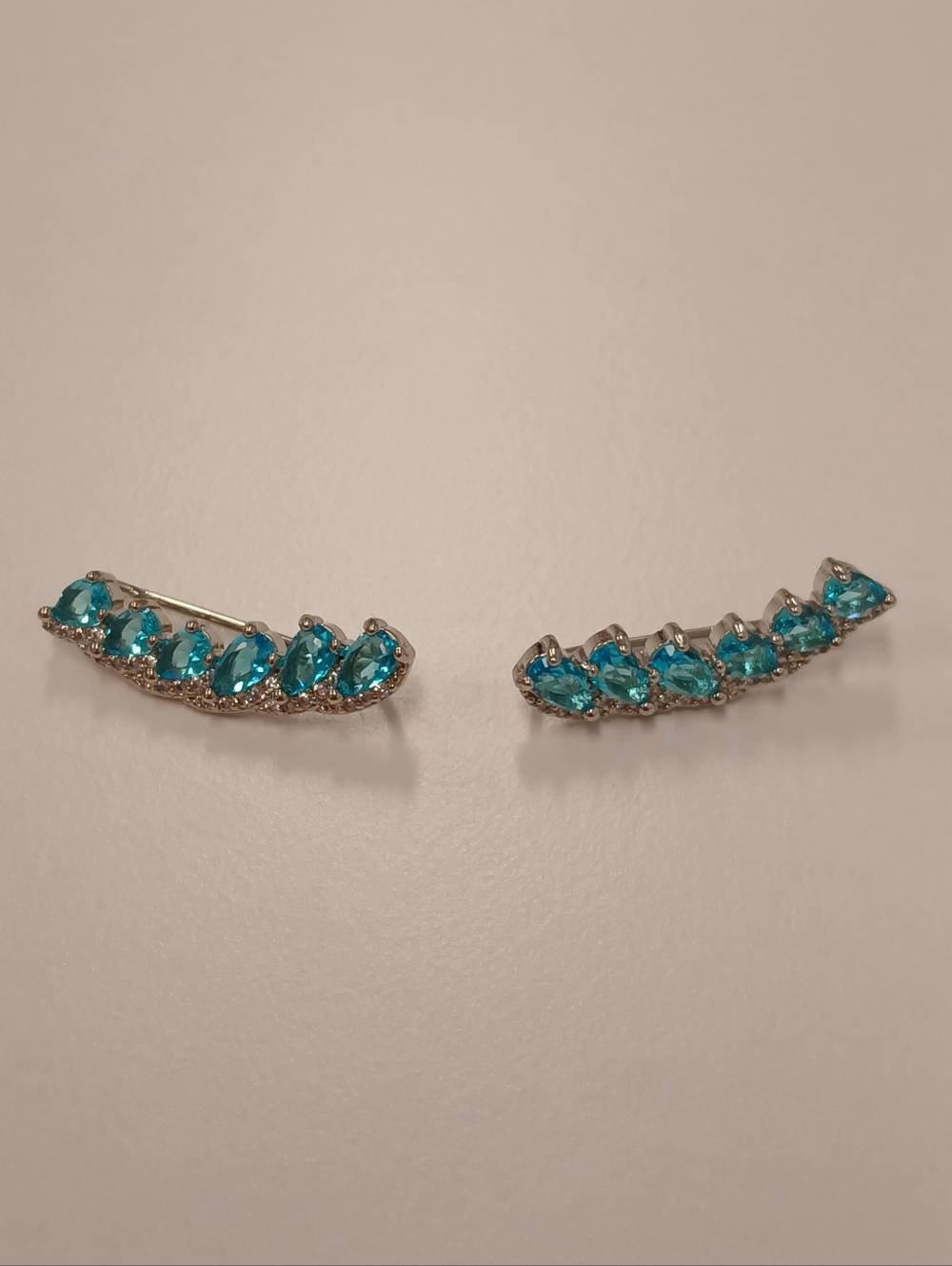 NEW! Stunning White Gold Plated Teal Crystal Ear Climbers - Pretty Bird